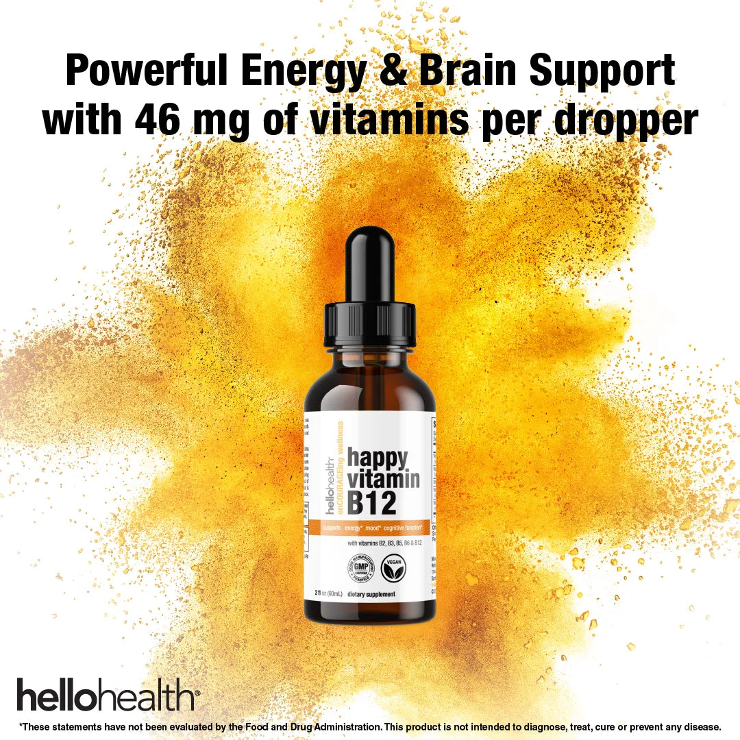 Happy Energy Vitamin B12 Plus – B12 Complex with B2, B3, B5 &amp; B6 for Energy, Focus &amp; Mood Support by hellohealth