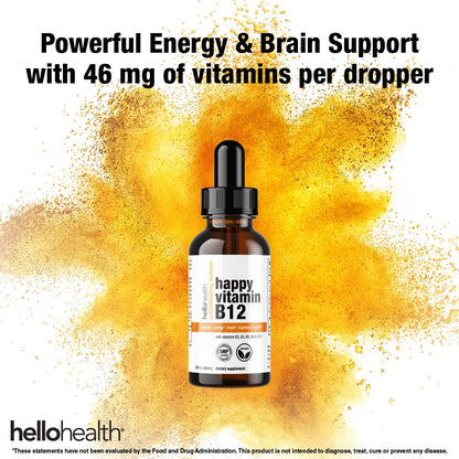 Happy Energy Vitamin B12 Plus – B12 Complex with B2, B3, B5 &amp; B6 for Energy, Focus &amp; Mood Support by hellohealth
