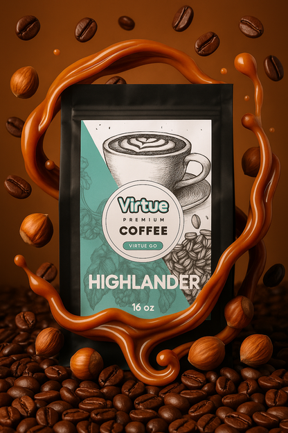 Highlander (Butterscotch, Caramel &amp; Hazelnut) Flavored Coffee – 16oz | Virtrue Premium by Virtrue