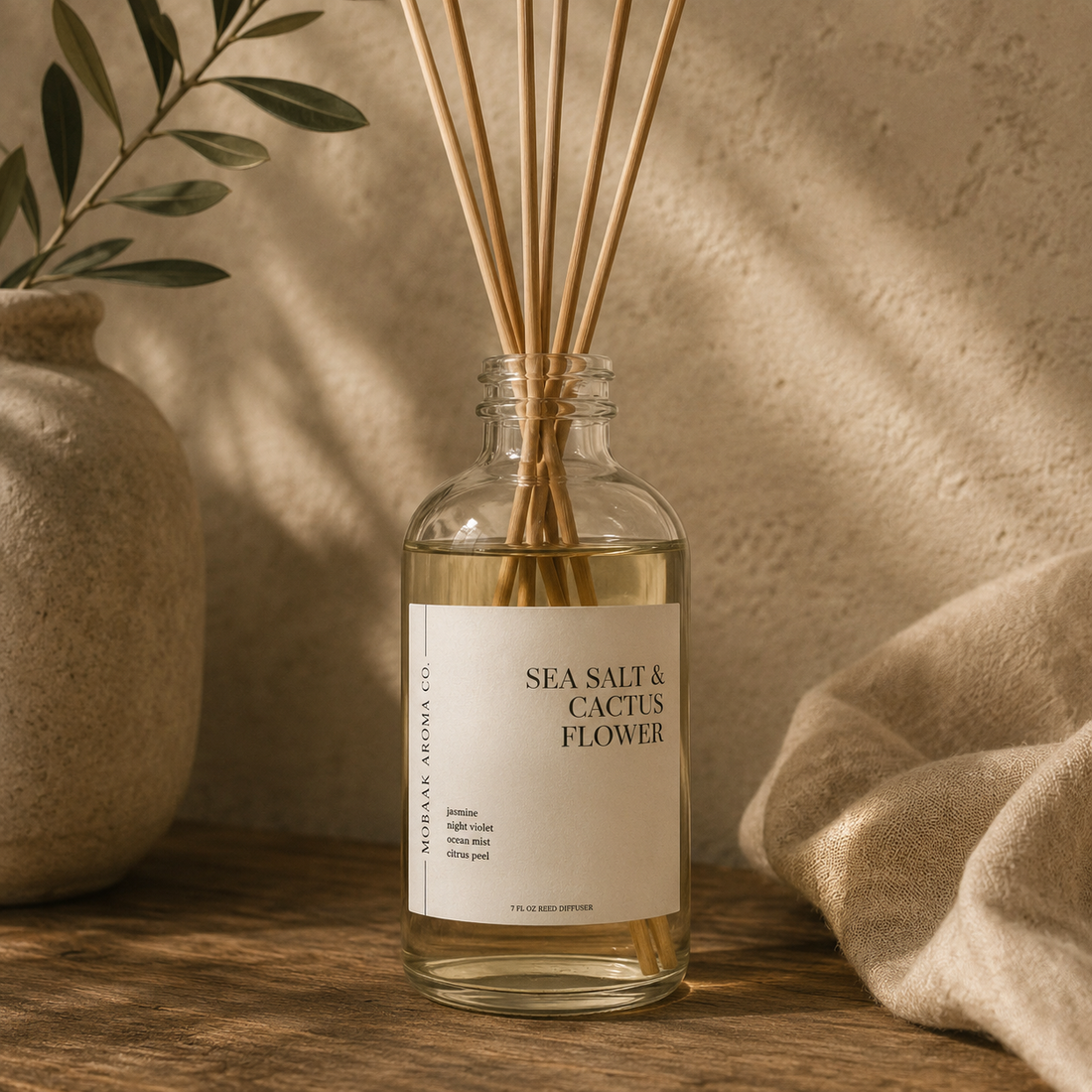 Sea Salt + Cactus Flower Reed Diffuser by Mobaak Aromatherapy Shoppe