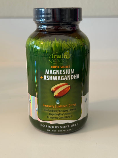 Magnesium + Ashwagandha Liquid Softgels | Stress Relief, Mood &amp; Recovery Support, 60 CT