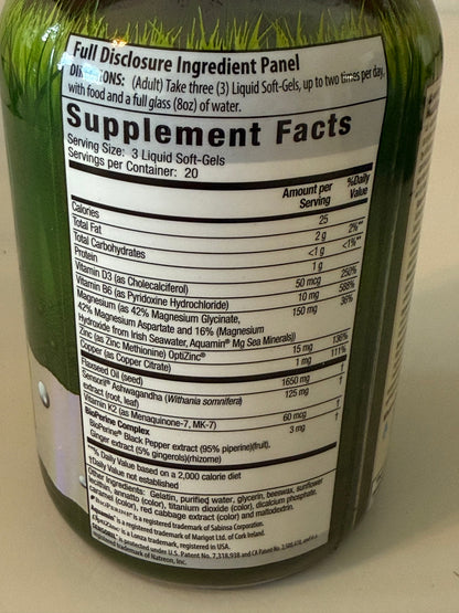 Magnesium + Ashwagandha Liquid Softgels | Stress Relief, Mood &amp; Recovery Support, 60 CT