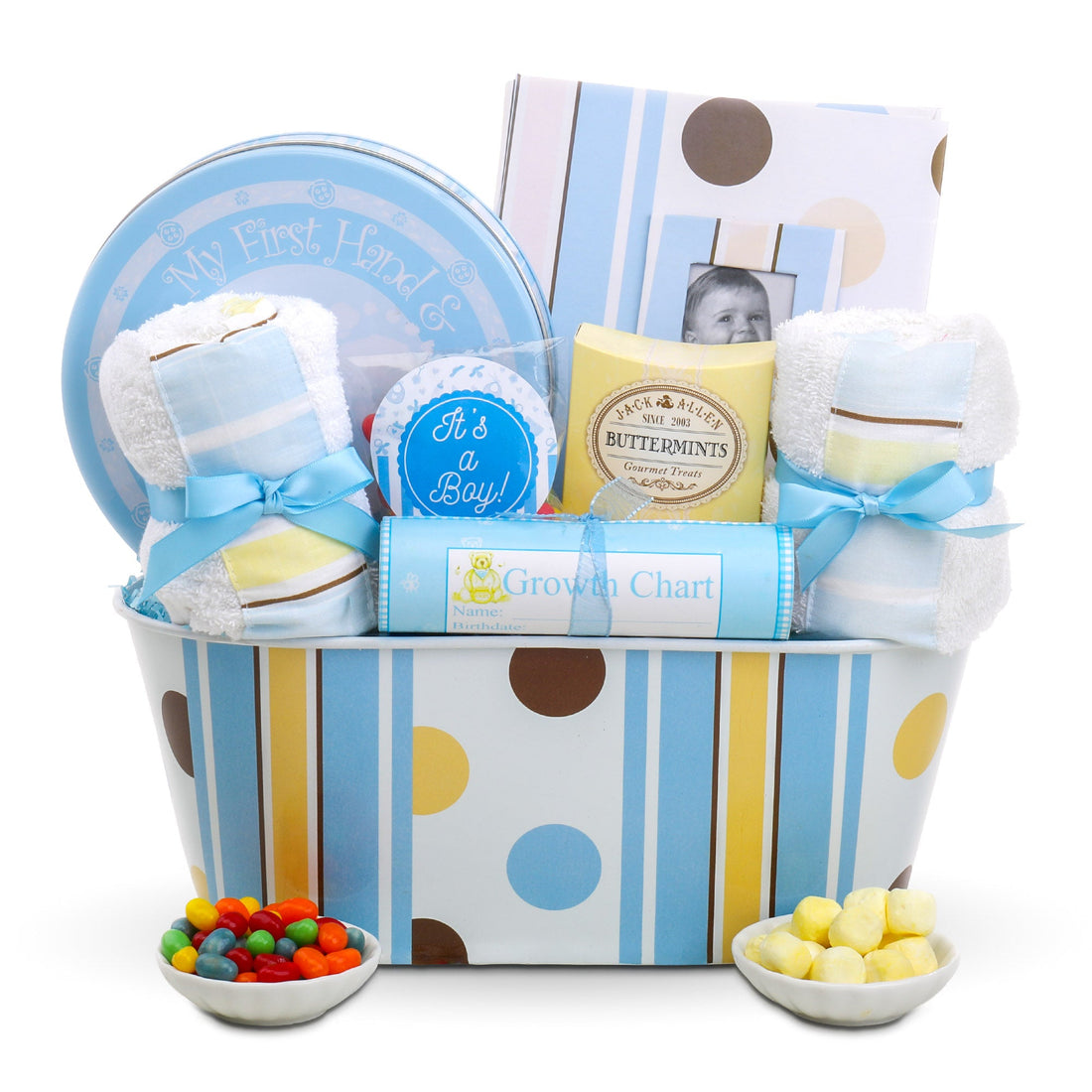Welcome to the World Baby Boy Gift Basket by Alder Creek Gift Baskets
