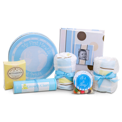 Welcome to the World Baby Boy Gift Basket by Alder Creek Gift Baskets