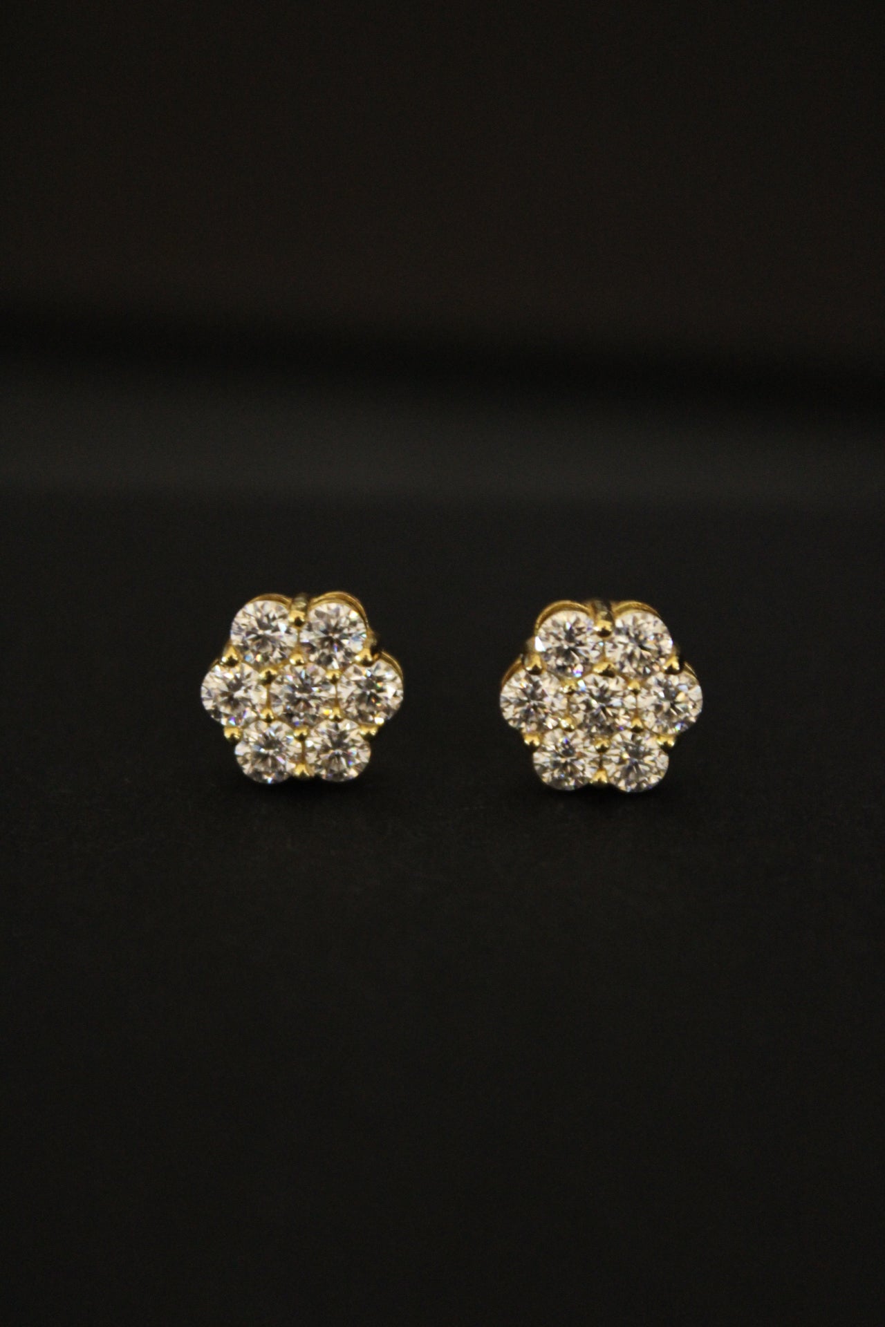 Moissanite Flower Cluster Earrings in Yellow Gold by Jayco Jewelry