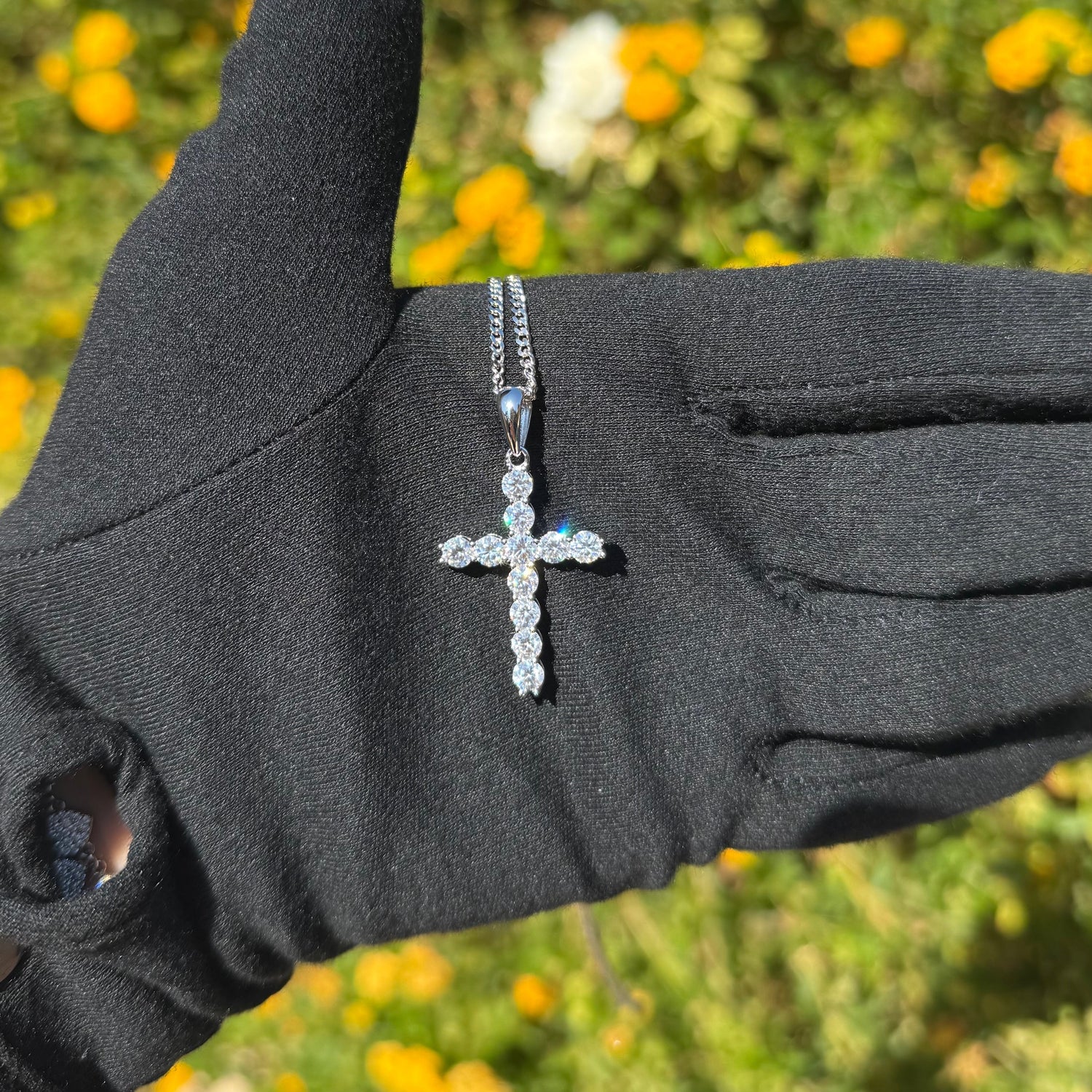 Moissanite Cross Pendant with Necklace in Silver by Jayco Jewelry
