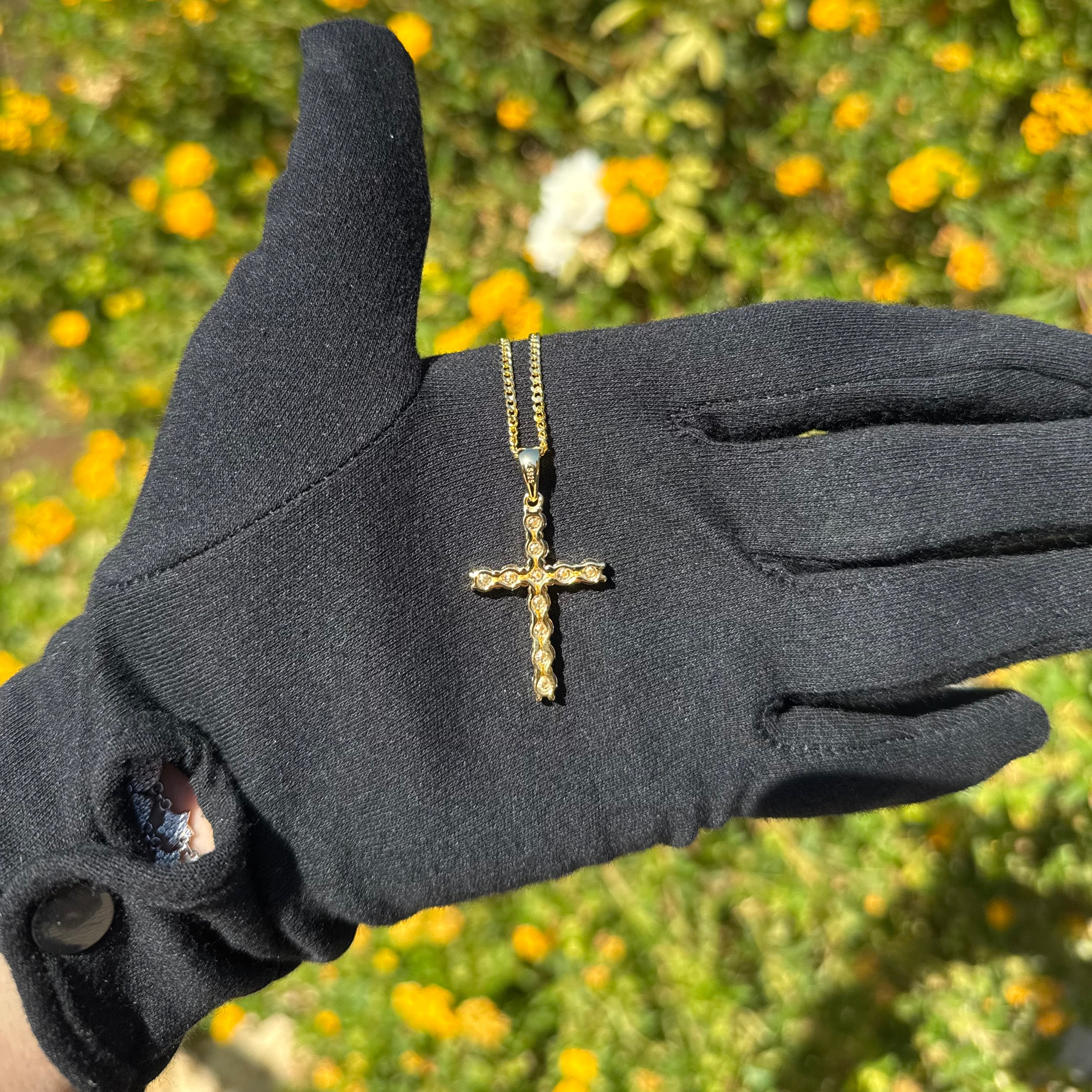 Moissanite Cross Pendant with Necklace in Yellow Gold by Jayco Jewelry