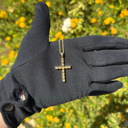 Moissanite Cross Pendant with Necklace in Yellow Gold by Jayco Jewelry