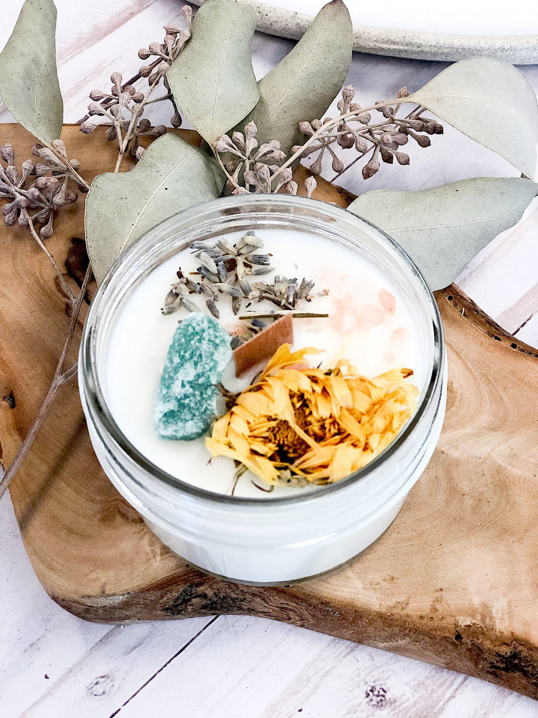 Blessings Candle / Intention Candle / Good Luck / Soy Handpoured Candle/ Candle with Crystals / Botanical Candle / Essential Oil Candle by Butter Me Up Organics