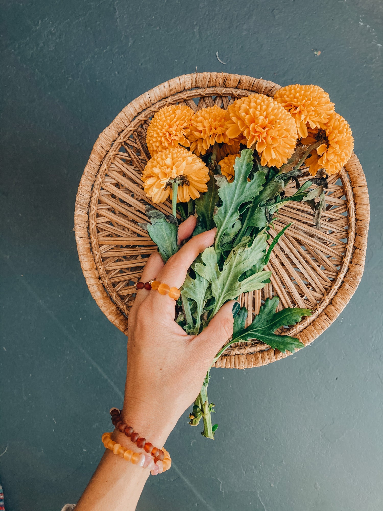 Raw Cognac Baltic Amber + 14K Gold Filled || Beaded Stretch Ring by CanyonLeaf
