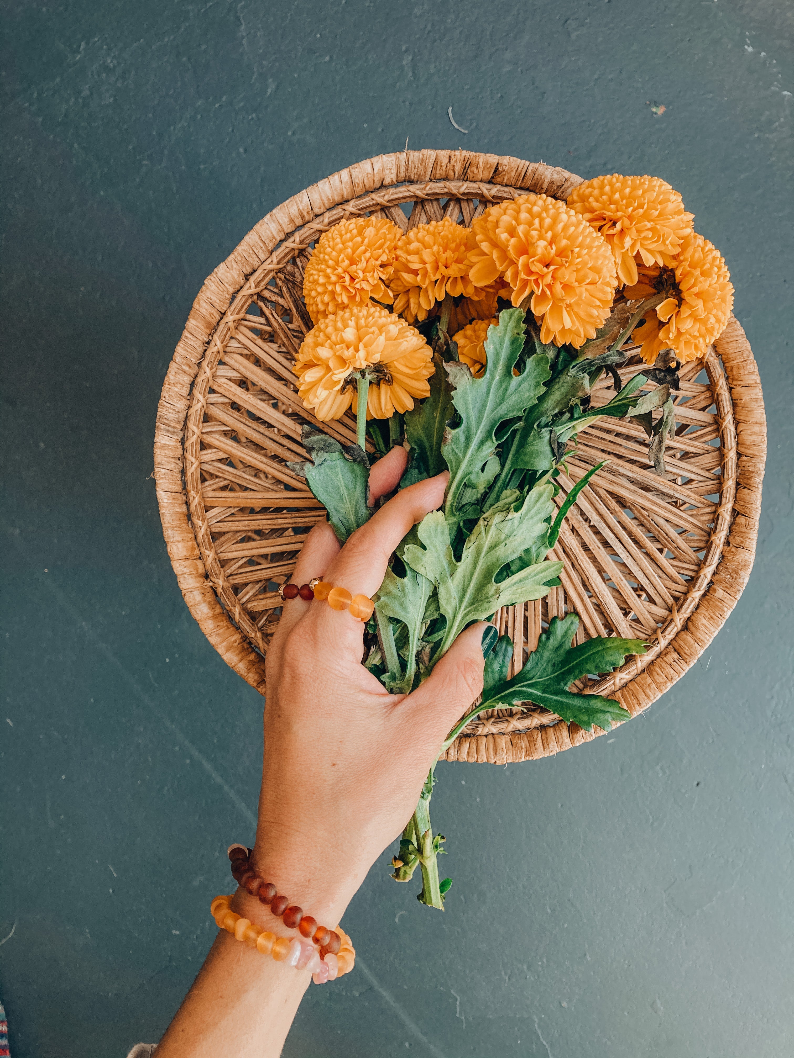 Raw Cognac Baltic Amber + 14K Gold Filled || Beaded Stretch Ring by CanyonLeaf