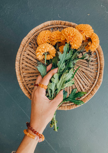 Raw Honey Baltic Amber + 14K Gold Filled || Beaded Stretch Ring by CanyonLeaf