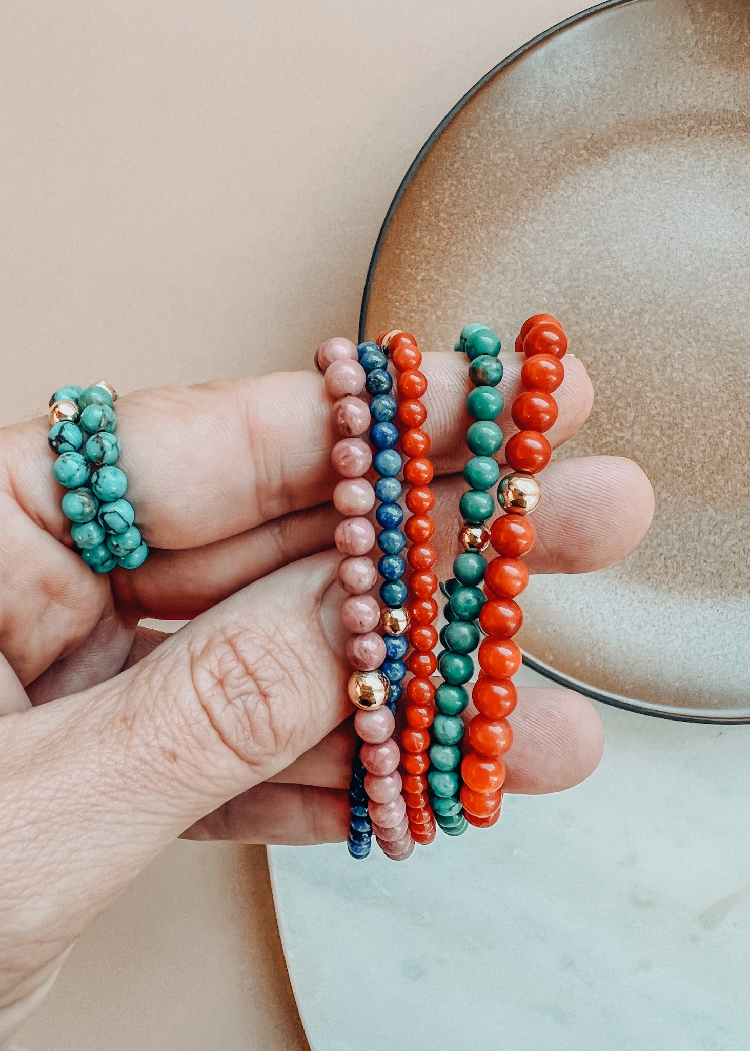 Natural Turquoise + 14K Gold Filled || Beaded Stretch Bracelet by CanyonLeaf