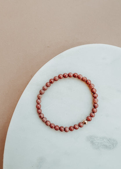 Natural Pink Rhodonite + 14k Gold Filled || Stretch Bracelet by CanyonLeaf