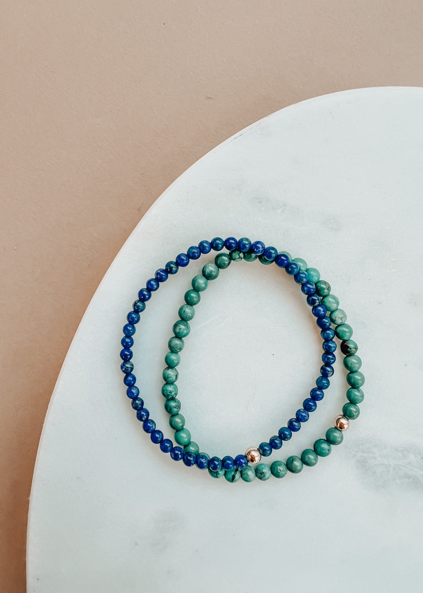 Lapis Lazuli + 14K Gold Filled Beaded Stretch Bracelet by CanyonLeaf