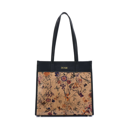 Portrait Tote 2 - Floral Kraft Paper Vegan Tote by Doshi FCSA