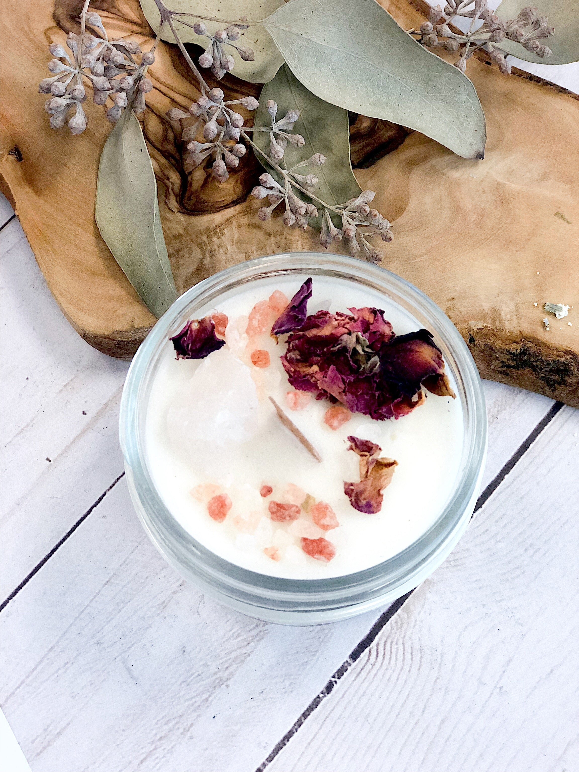 Love Spell / Intention Candle/ Ritual Candle / Love and Light / Rose Quartz / Crystal Candle by Butter Me Up Organics