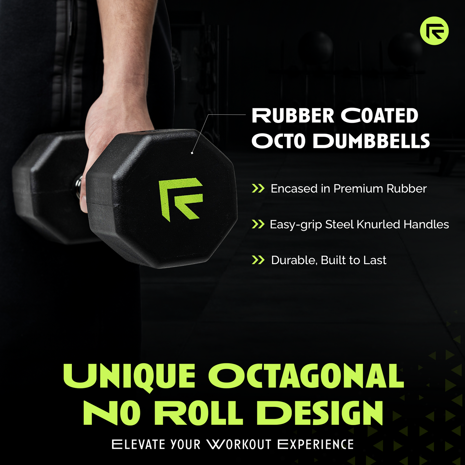 Octo Rubber Dumbbell (sold individually) by Rage Fitness