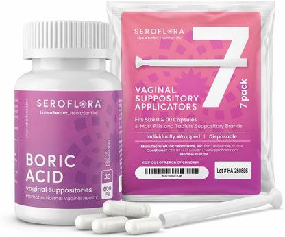 Boric Acid Vaginal Suppositories with Applicators (30/7ct) by Seroflora