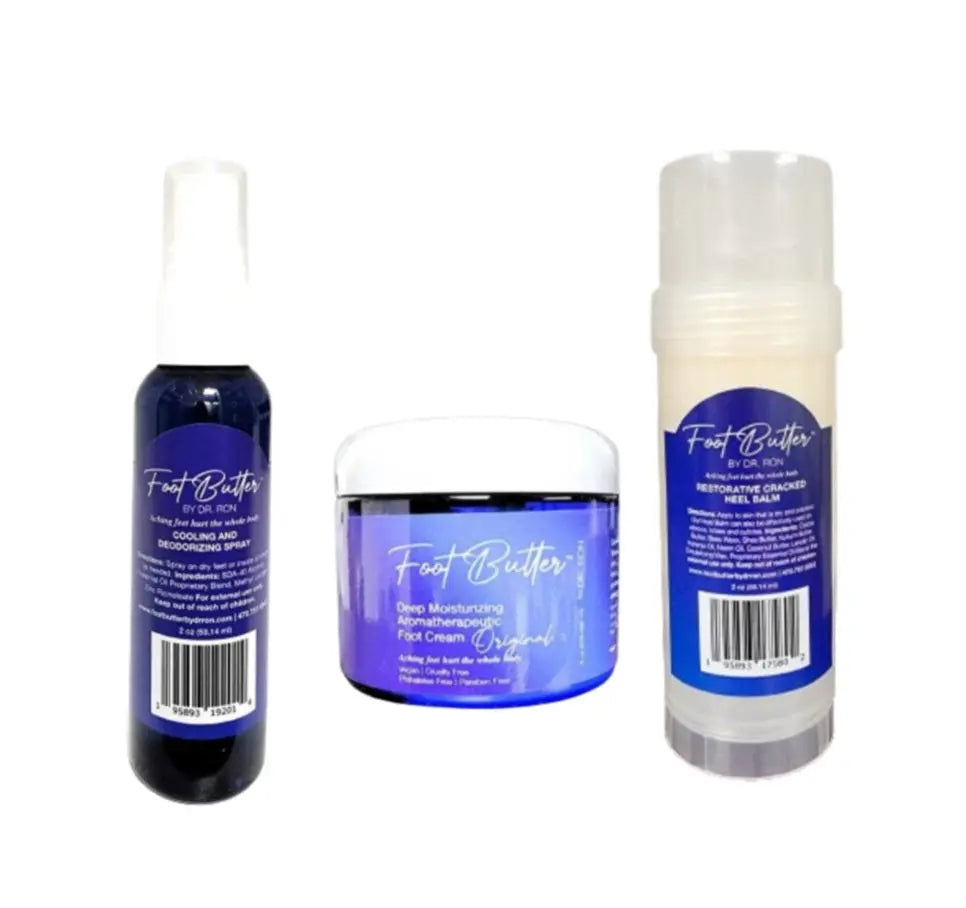 Foot Care Bundle – Lavender Jasmine Foot Butter, Cracked Heel Balm, Cooling Spray &amp; Pumice Scrubber by Foot Butter by Dr Ron