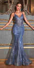 Ladivine J810 Long Fitted Floral Glitter Print Corset Gown by DiscountDressShop