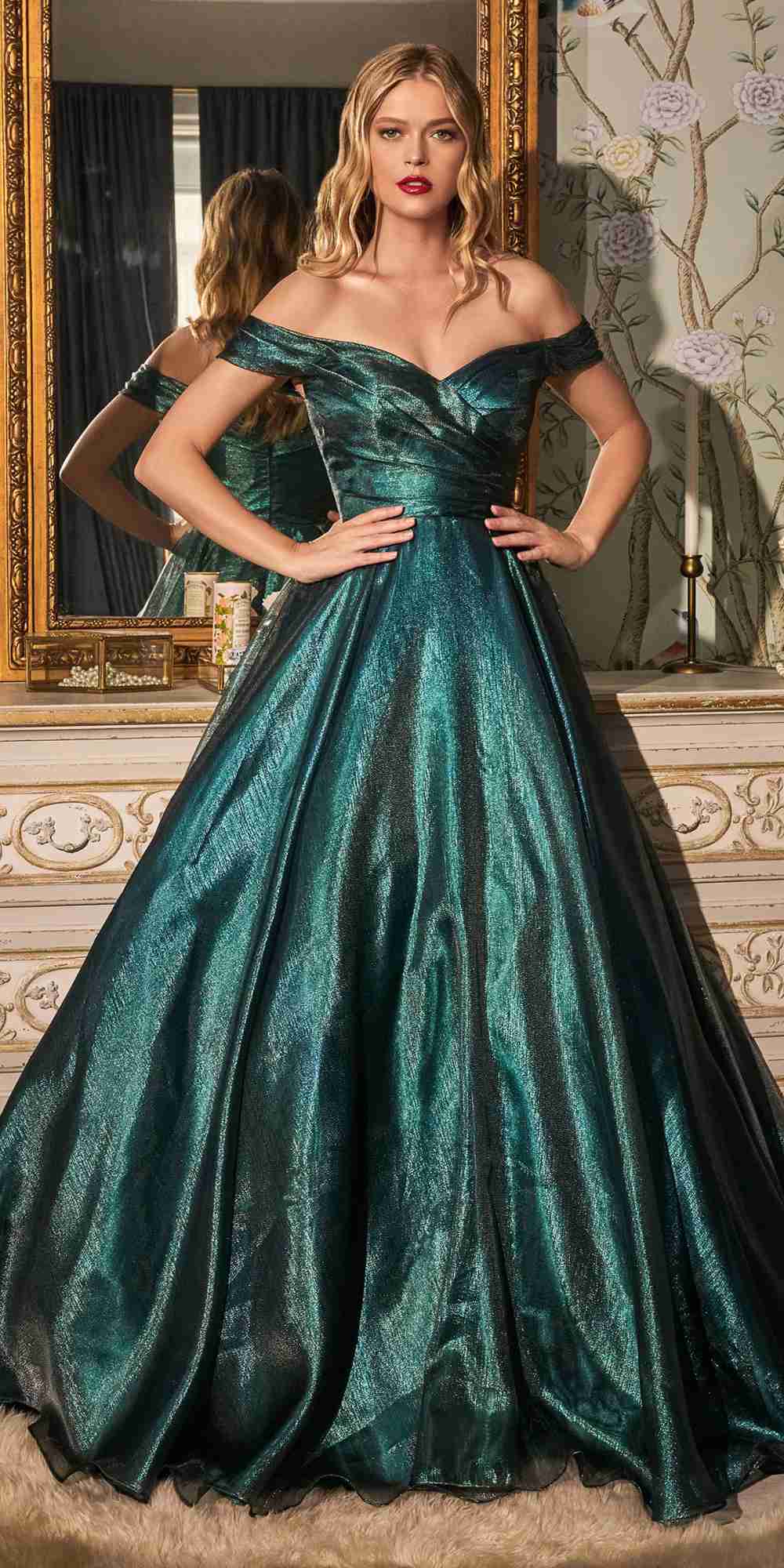 Cinderella Divine J822 A-Line Organza Off the Shoulder Ball Gown by DiscountDressShop