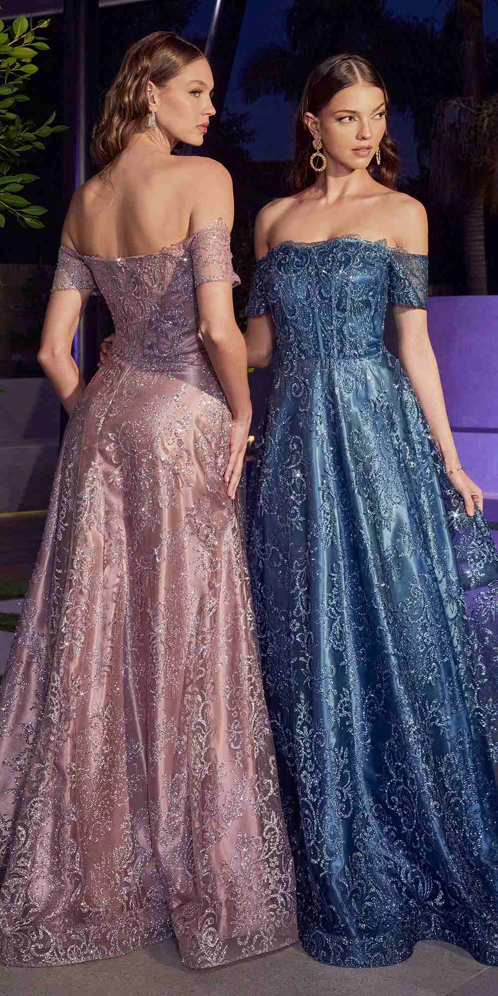 Ladivine J835 Floor Length Off the Shoulder A-line Glitter Print Gown by DiscountDressShop