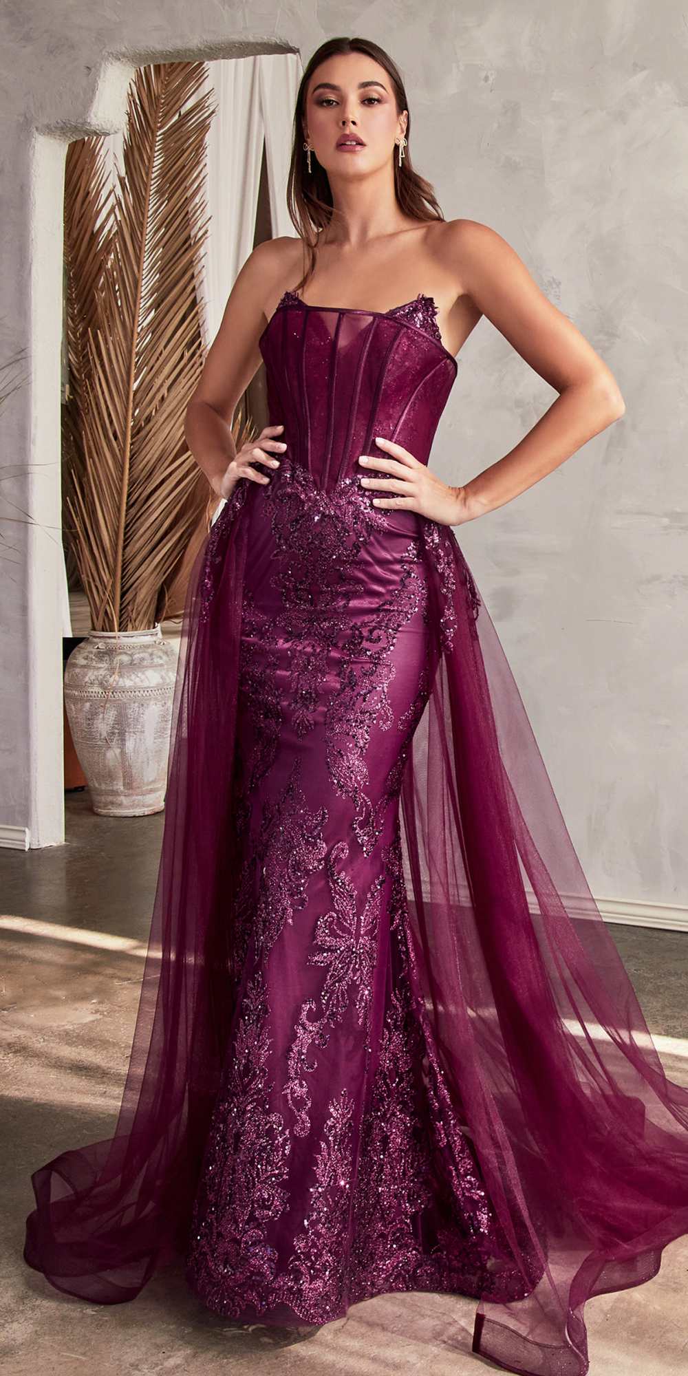 Ladivine J858 Long Strapless Glitter Mermaid Gown Removable Tulle Skirt by DiscountDressShop