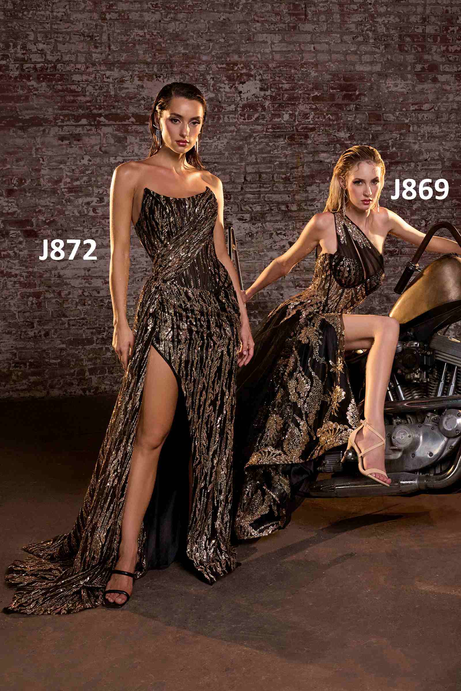 Ladivine J872 Long Strapless Glitter Embellished Leg Slit Evening Gown by DiscountDressShop
