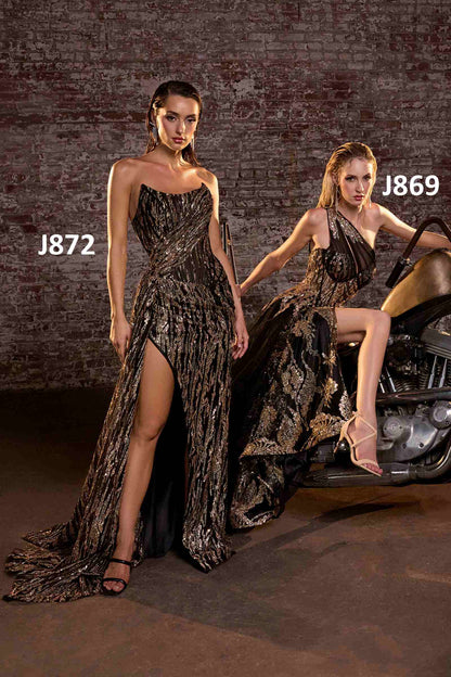 Ladivine J869 Long Fitted Tulle One Shoulder Strap Illusion Neck Gown by DiscountDressShop