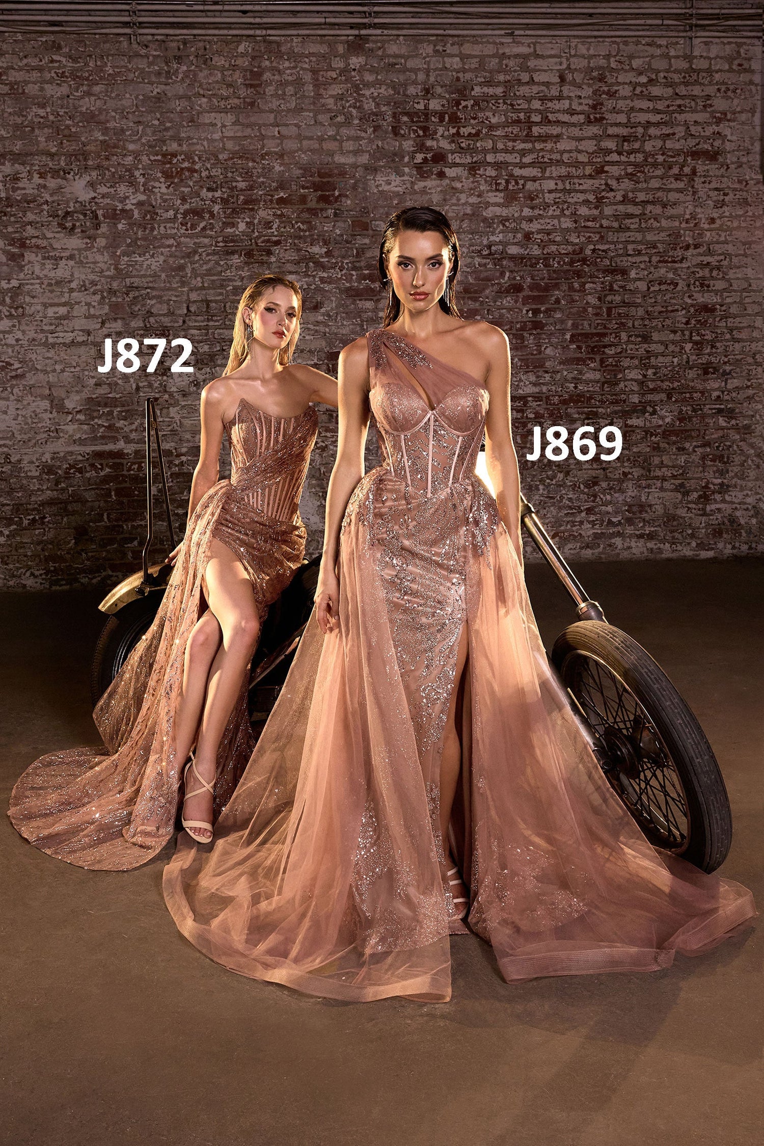 Ladivine J872 Long Strapless Glitter Embellished Leg Slit Evening Gown by DiscountDressShop