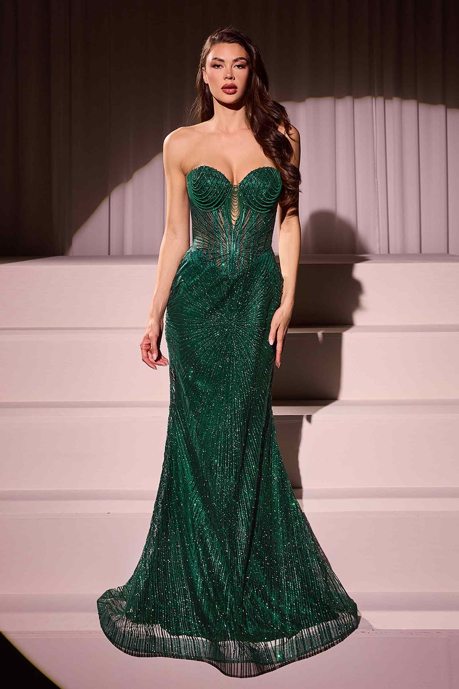 CLEARANCE - Ladivine J871 Long Sultry Fitted Strapless Gold Gown (Size 16) by DiscountDressShop