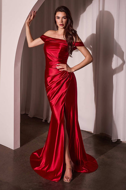 Ladivine J877 Dress Glistening Satin Off the Shoulder Gown by DiscountDressShop