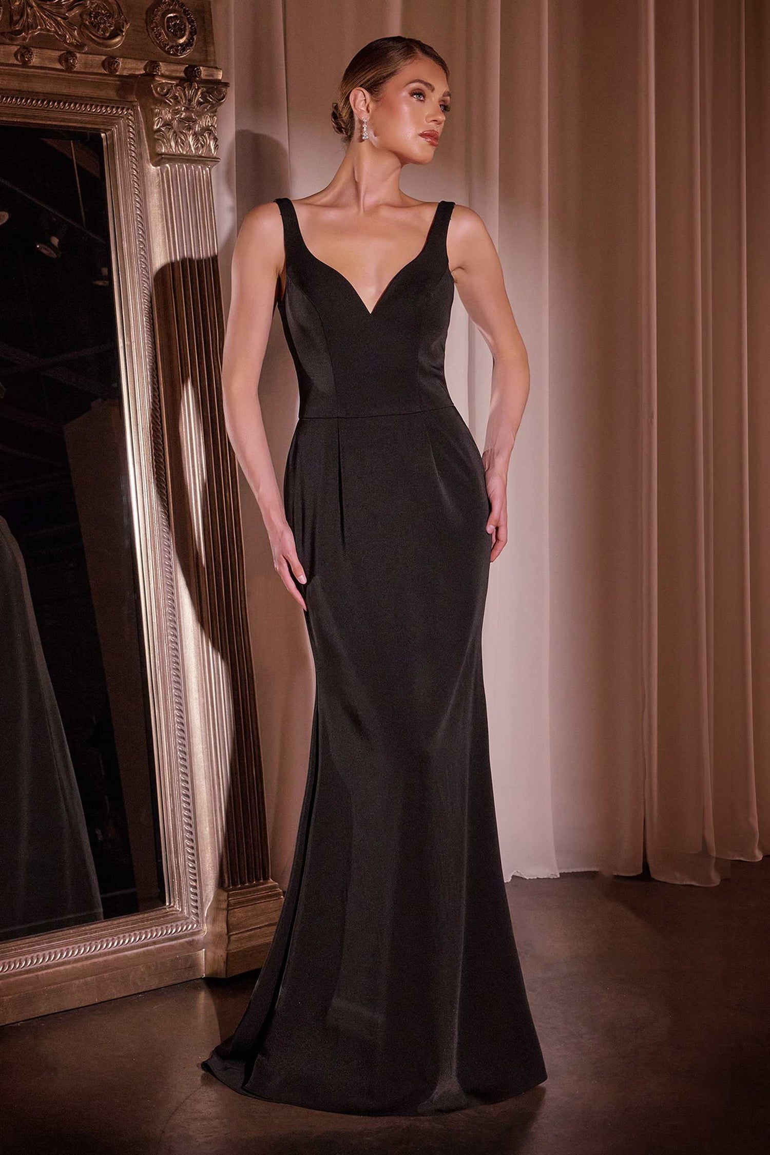 Ladivine J881 Long Fit and Flare Crepe Gown With Removable Jacket by DiscountDressShop