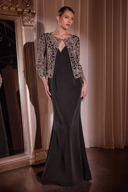 Ladivine J881 Long Fit and Flare Crepe Gown With Removable Jacket by DiscountDressShop