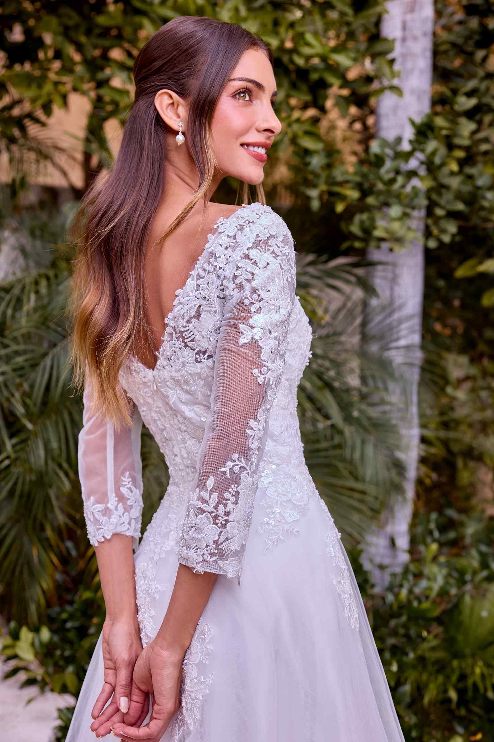 Ladivine J883W Wedding A-Line Ball Gown Long Sleeves Lace Applique by DiscountDressShop