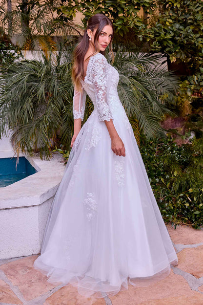 Ladivine J883W Wedding A-Line Ball Gown Long Sleeves Lace Applique by DiscountDressShop