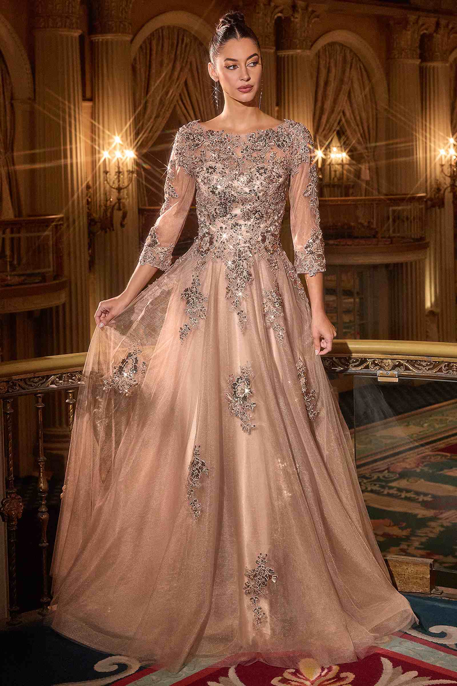 Ladivine J883 Mother of the Bride A-Line Ball Gown Long Sleeve by DiscountDressShop