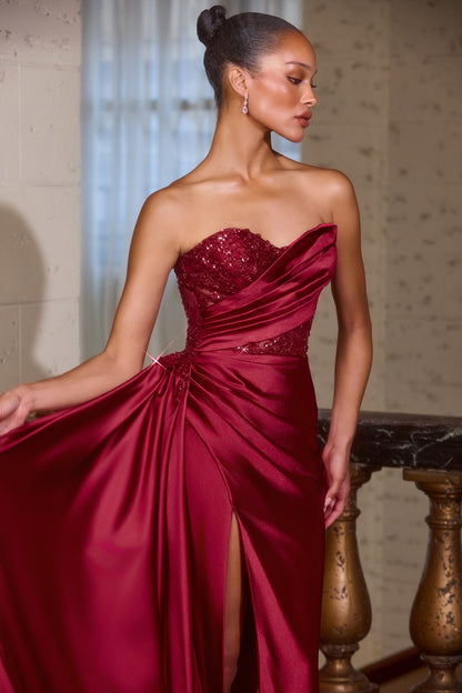 Ladivine J887 Strapless Pointed Neckline Evening Gown by DiscountDressShop