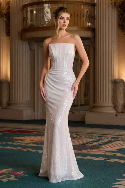 Ladivine J904 Strapless Sequin Fitted Gown Formal Evening Dress by DiscountDressShop
