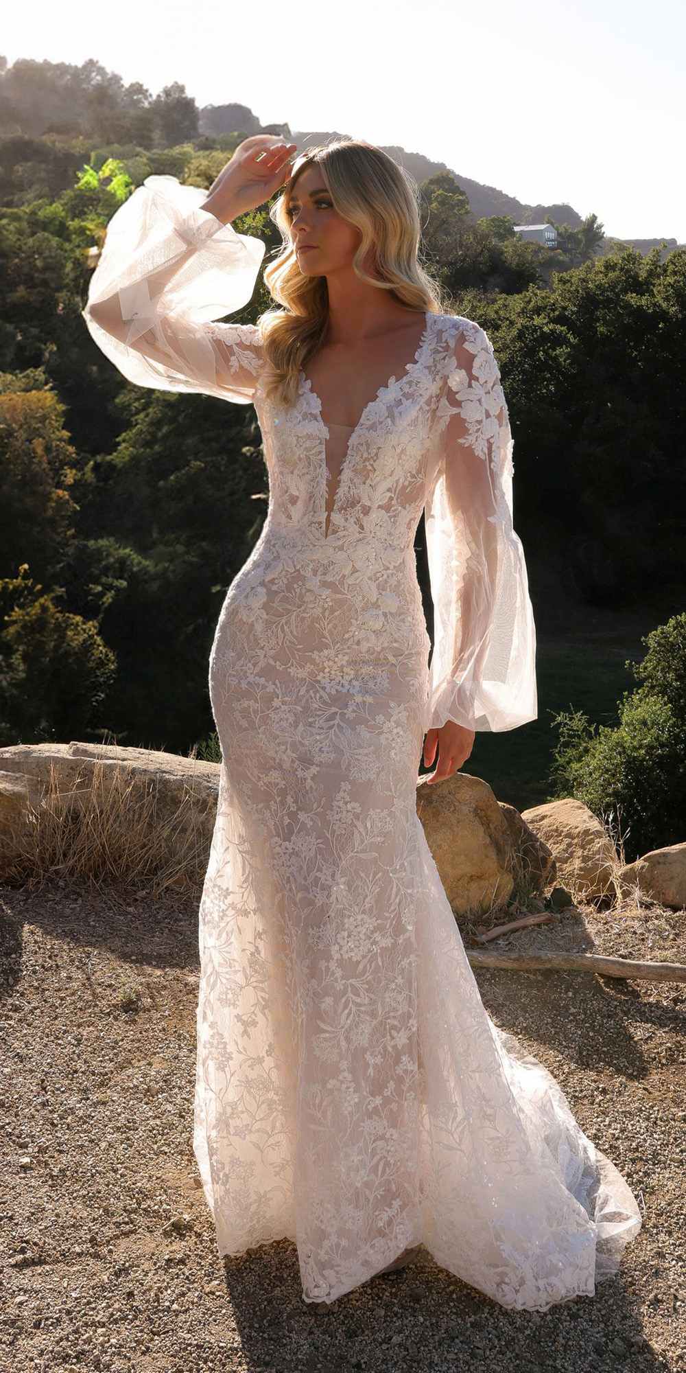 Nox Anabel JE1009L Long Puff Sleeve Bridal Mermaid Dress by DiscountDressShop