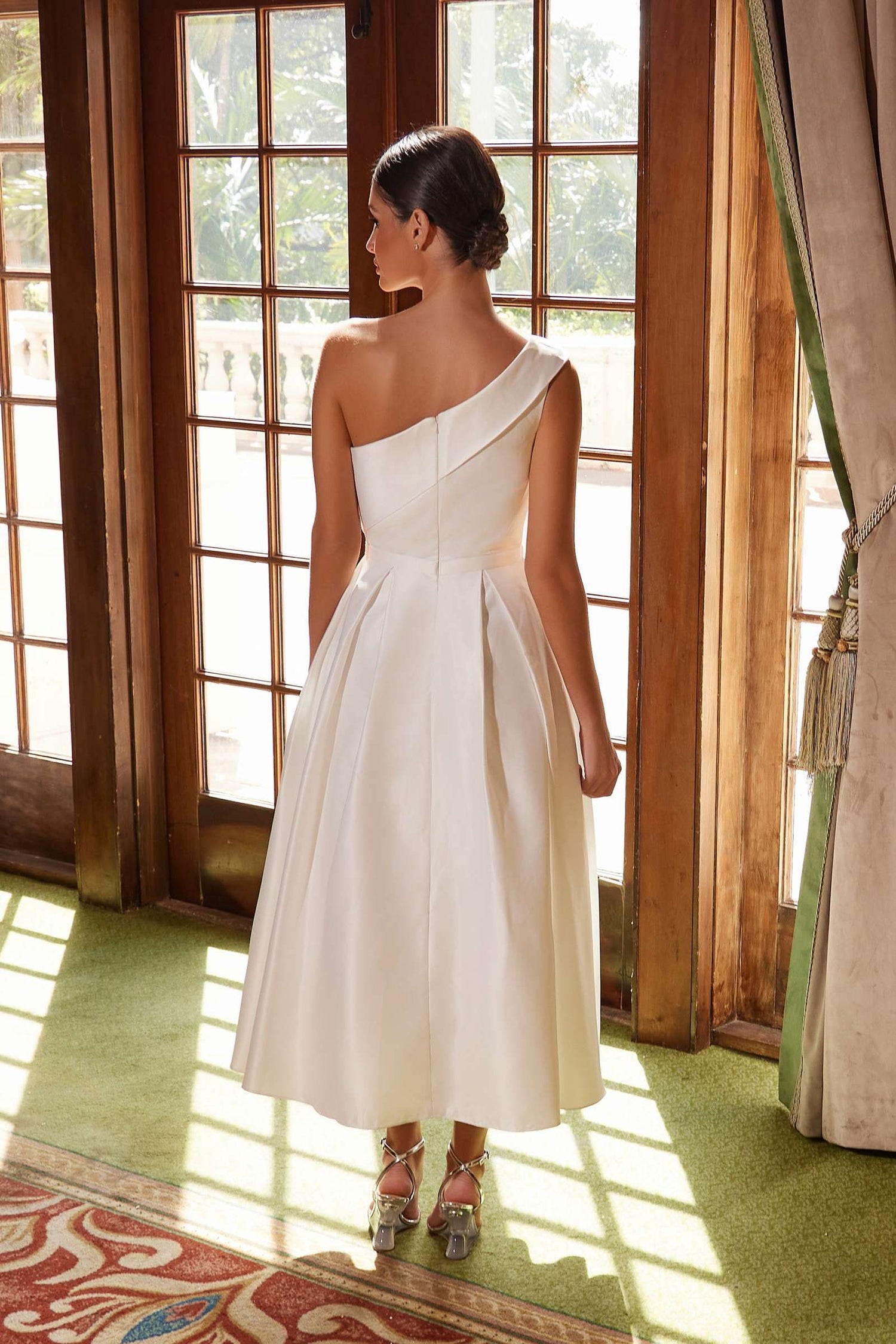 Nox Anabel JE931 One Shoulder Satin Tea Length Gown by DiscountDressShop