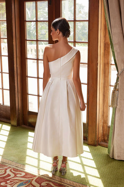 Nox Anabel JE931 One Shoulder Satin Tea Length Gown by DiscountDressShop