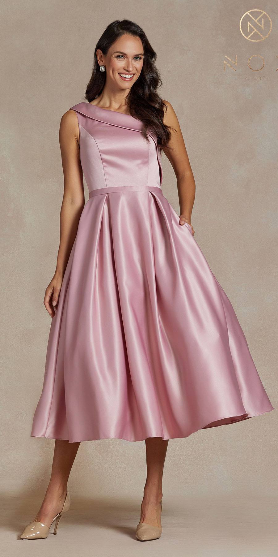 Nox Anabel JE931 One Shoulder Satin Tea Length Gown by DiscountDressShop