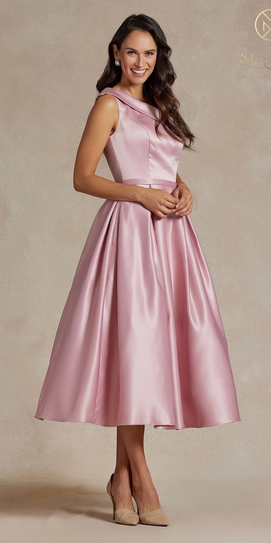 Nox Anabel JE931 One Shoulder Satin Tea Length Gown by DiscountDressShop