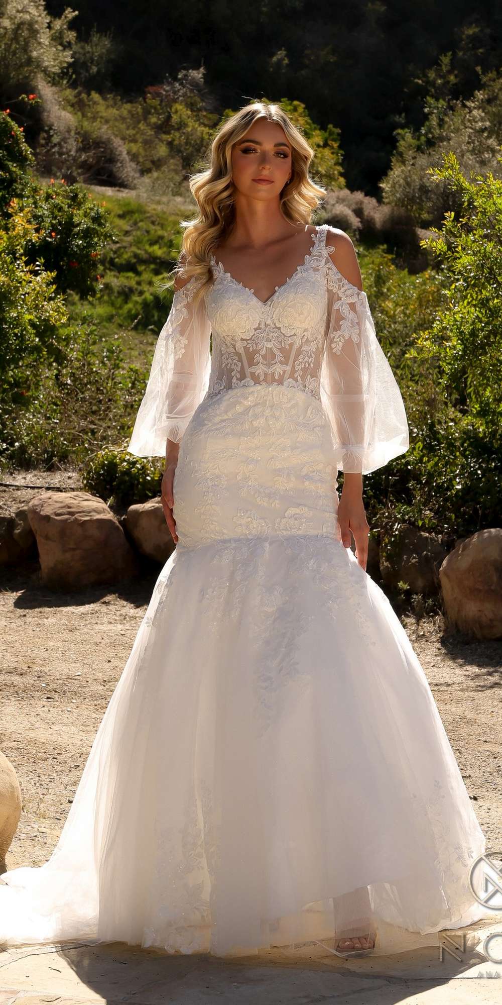 Nox Anabel JE983L Long Bell Sleeve Mermaid Bridal Gown by DiscountDressShop