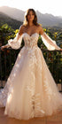 Nox Anabel JE990L Long Puff Sleeve Strapless Corset A-Line Bridal Gown by DiscountDressShop