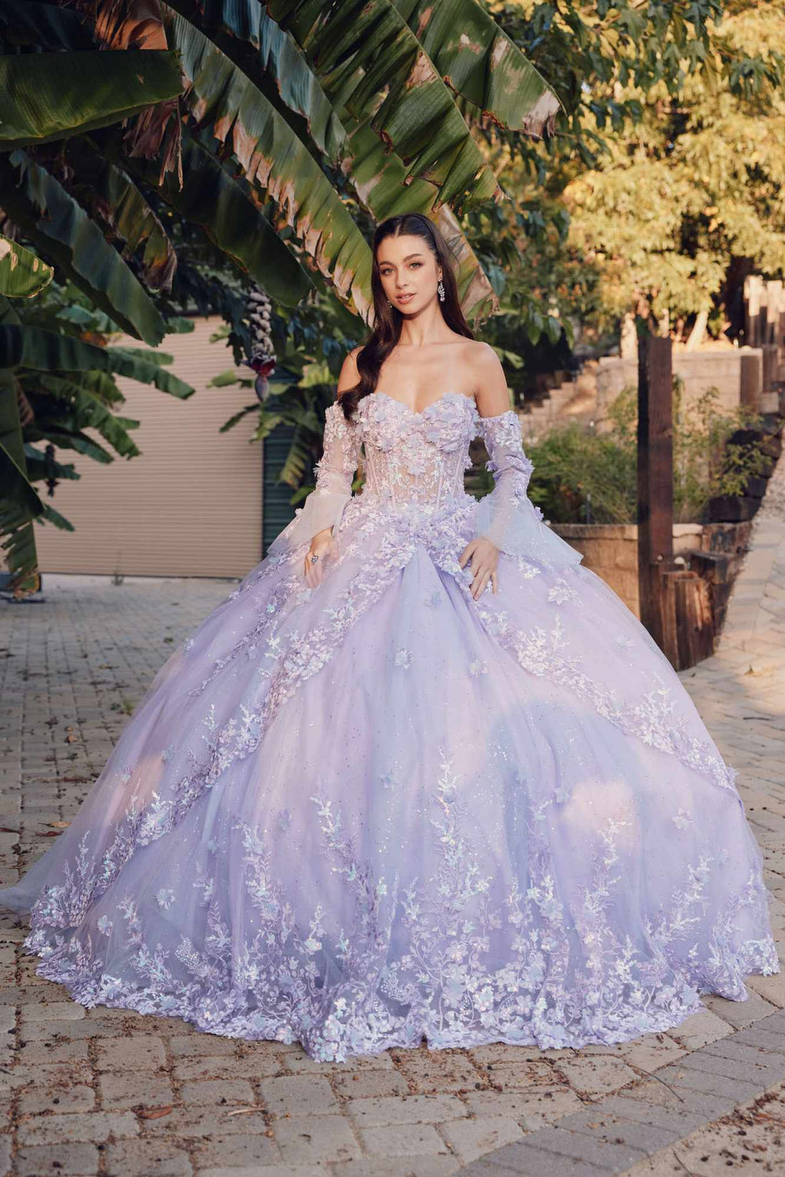 Juliet JT1459J Princess Ball Gown Strapless Bell Sleeves Quinceanera Dress by DiscountDressShop