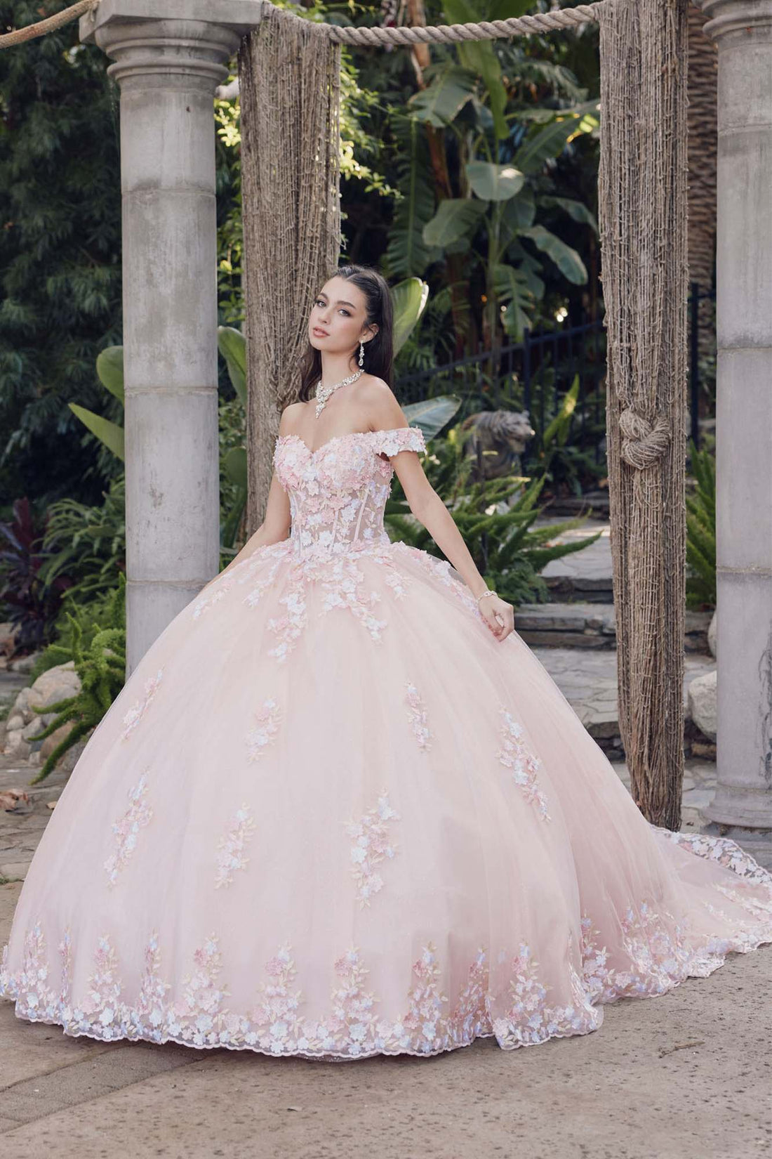 Juliet JT1460J Off the Shoulder Corset Bodice Poofy Quinceanera Gown by DiscountDressShop