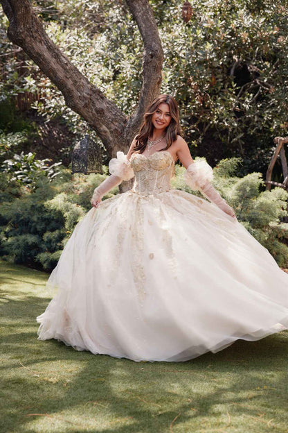 Juliet JT1465H Dress 3d Flowers Applique Puff Sleeve Quinceanera Dress by DiscountDressShop